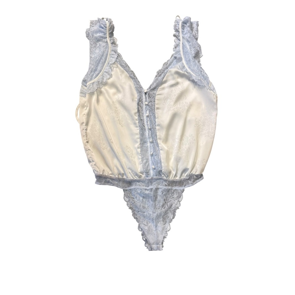 Free People Intimately Ivory Blue Lace Jacquard Bodysuit XL OB1902103 NWT